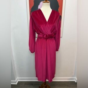 Vintage Ms. Sugar Velour Velvet Faux Wrap Dress with Belt